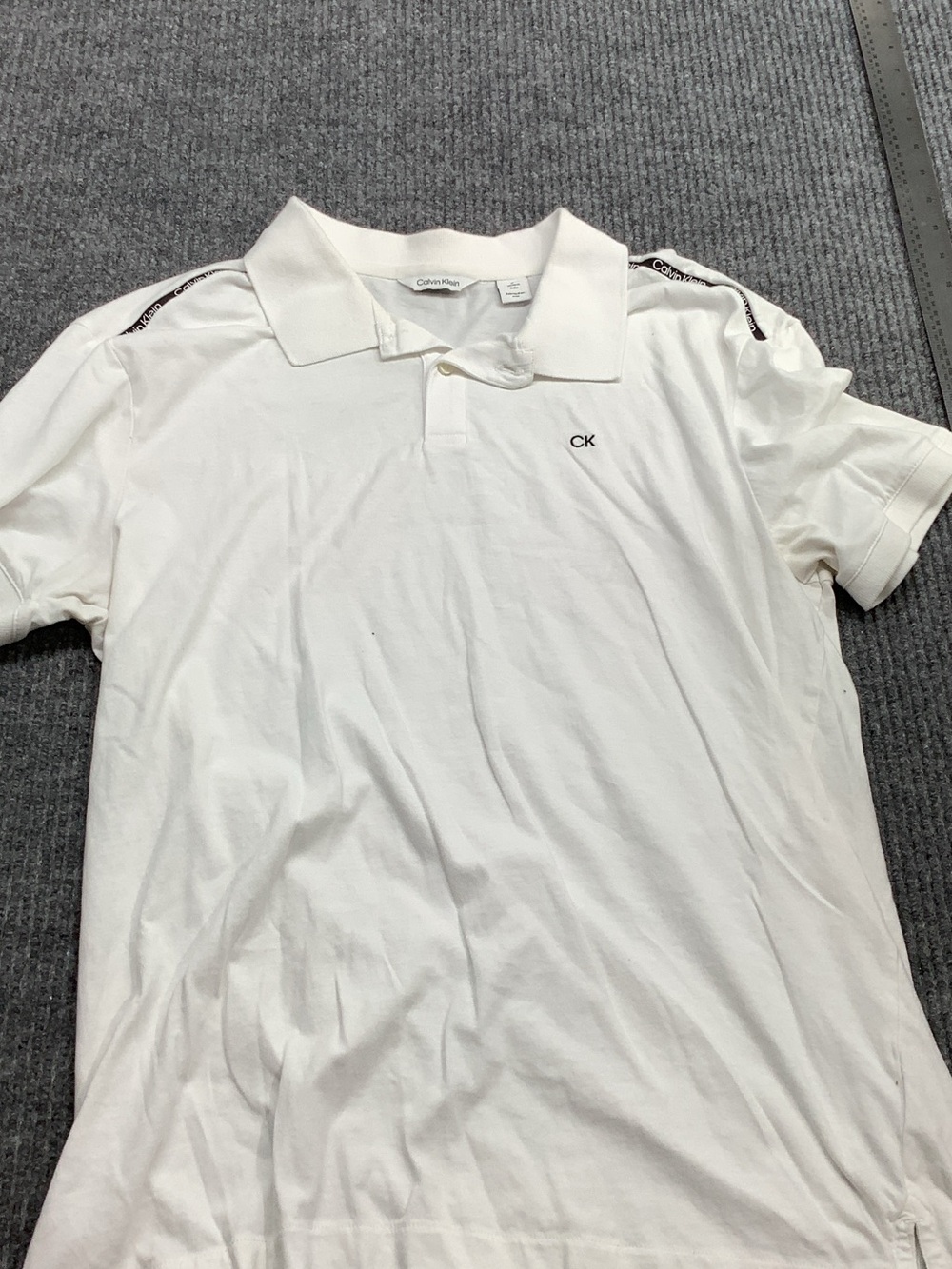 Calvin Klein White Polo with CK Chest Logo and Shoulder Tape